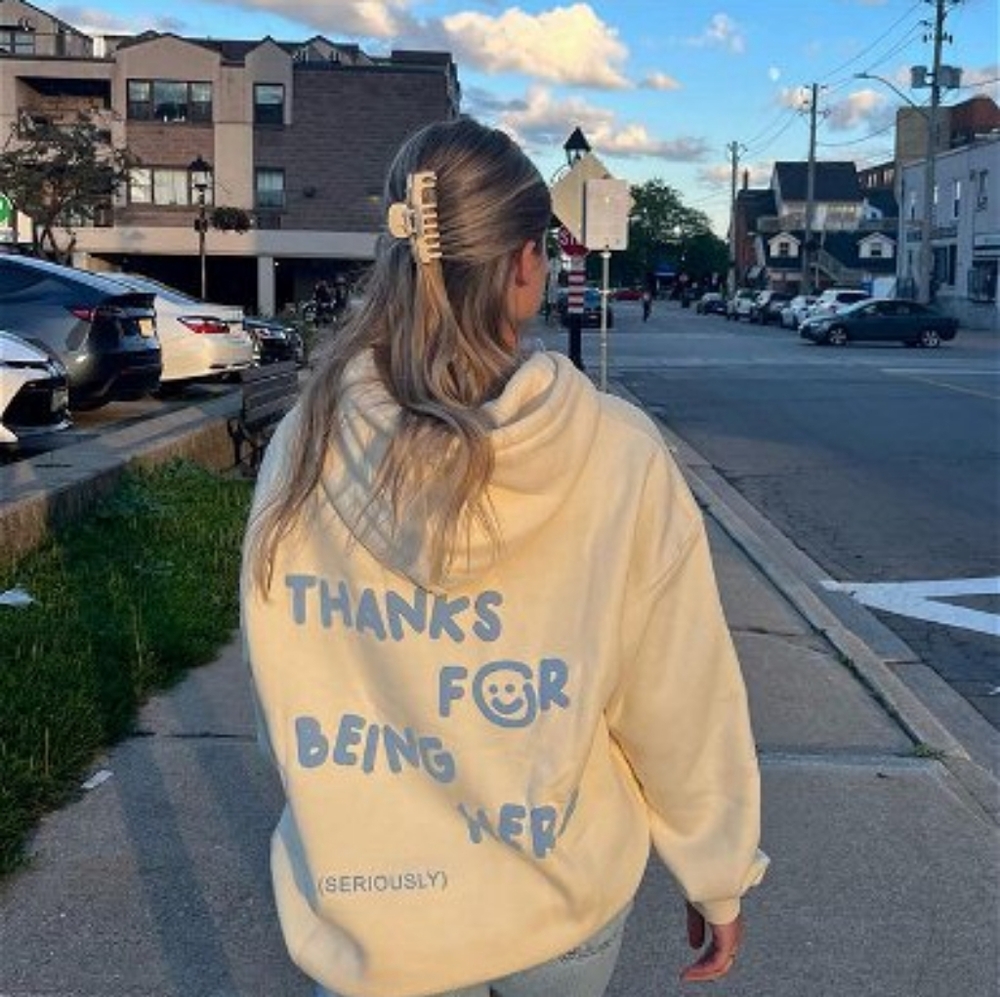 🌸 DRMERS CLUB | Thanks For Being Here Hoodie - Cream + Blue